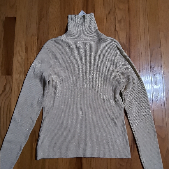 NWT Worthington gold flecked turtle neck knit sweater, women's large, gold/tan - Picture 7 of 8